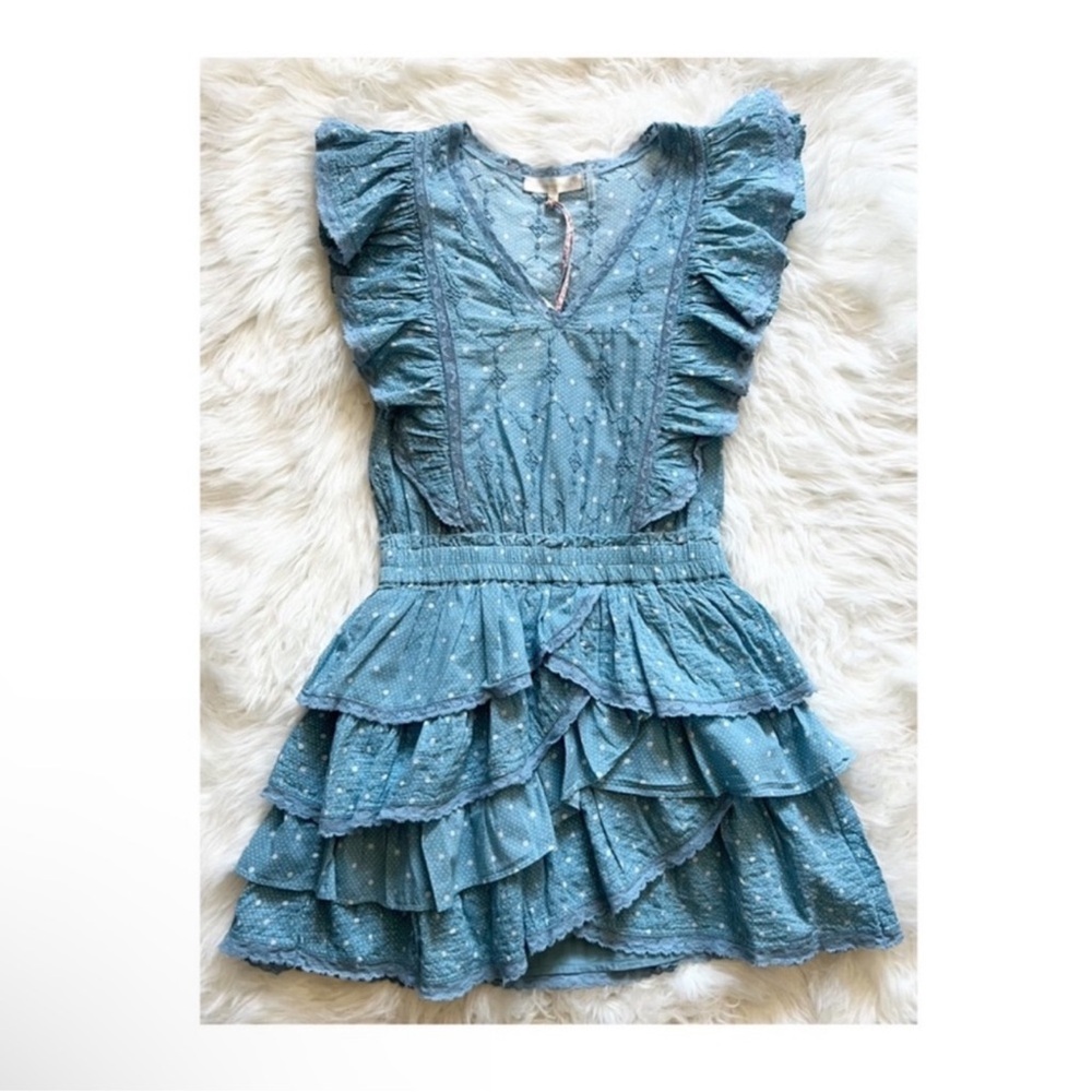 New! LoveShackFancy Corelli Polka Dot Lace Ruffle Cotton Mini Dress - Picture 8 of 12